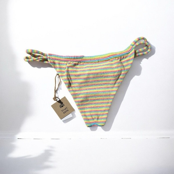 🌻NEW w.tag Free People x Toast Tunnel Rib Bikini Bottom in Rainbow Print Size L - Picture 5 of 13